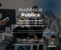 Audiência Pública para prestação de contas, acontecerá no próximo dia 29.