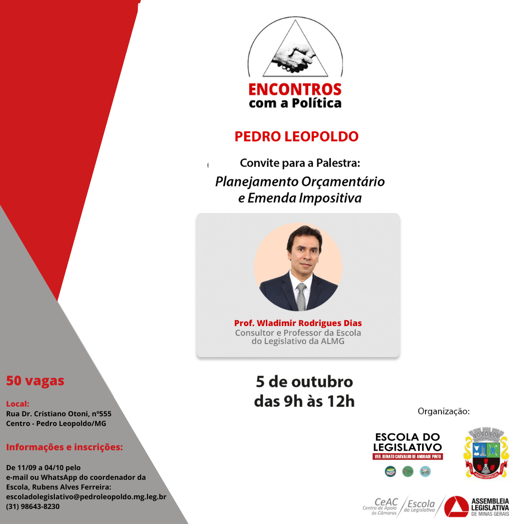 "Planejamento Orçamentário e Emenda Impositiva" serão tema de palestrada